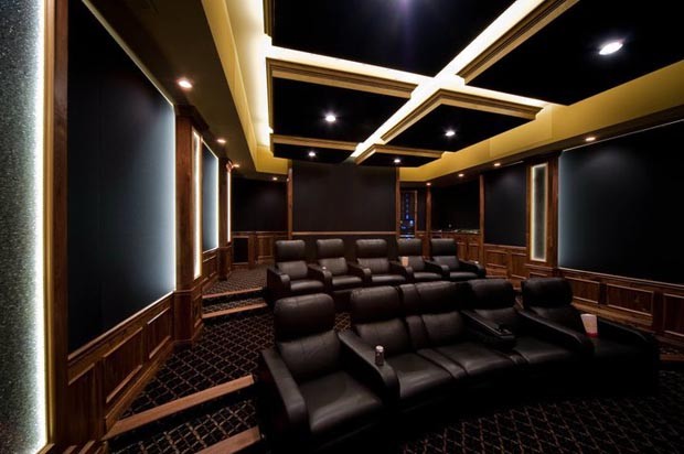 Inspiration for an eclectic home cinema in Minneapolis.
