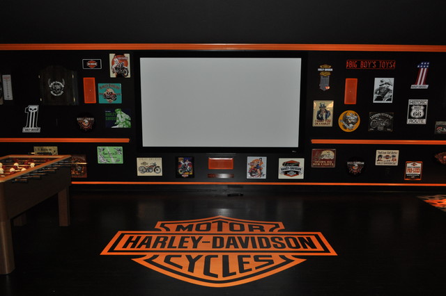 Harley Davidson Themed Theater Modern, Harley Davidson Rug