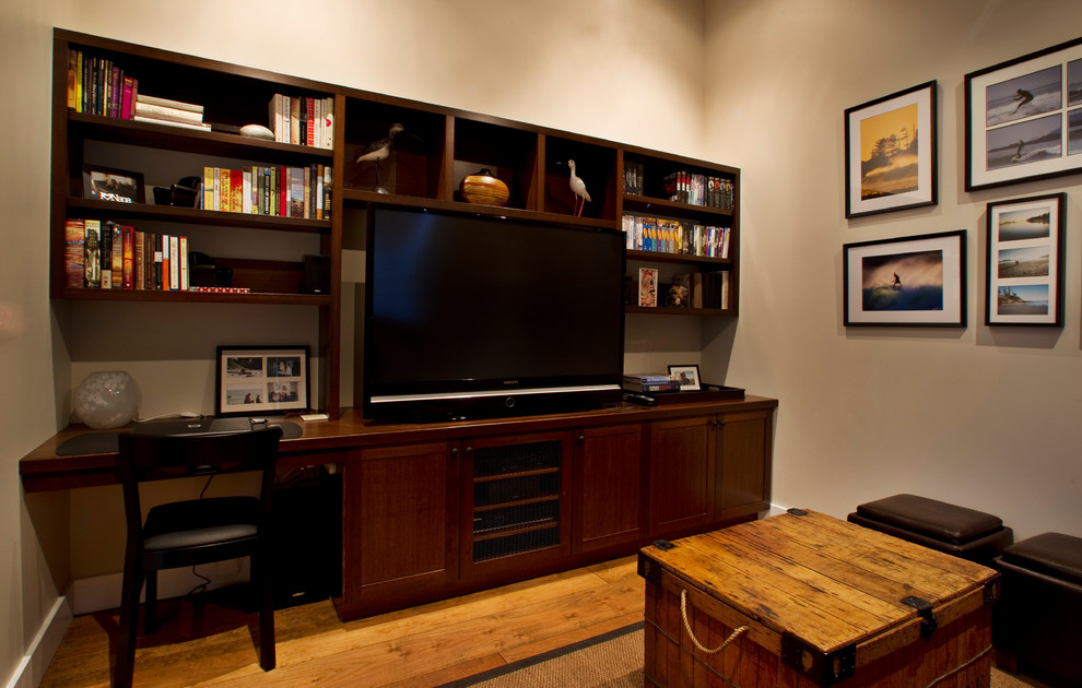 Transitional home theater photo in Vancouver