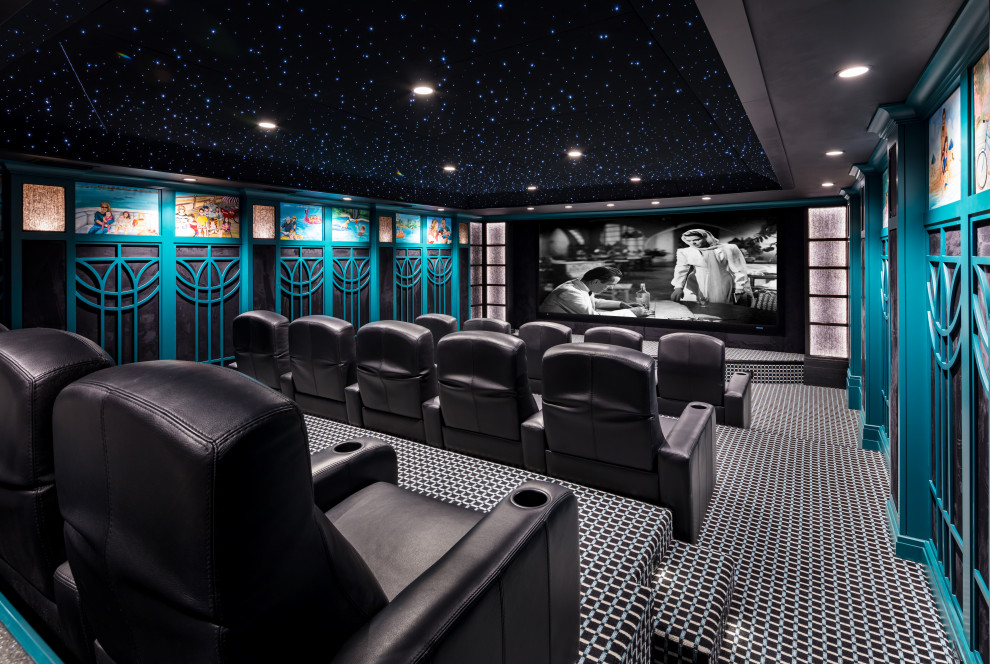 Свежая идея для дизайна: домашний кинотеатр в морском стиле - отличное фото интерьера