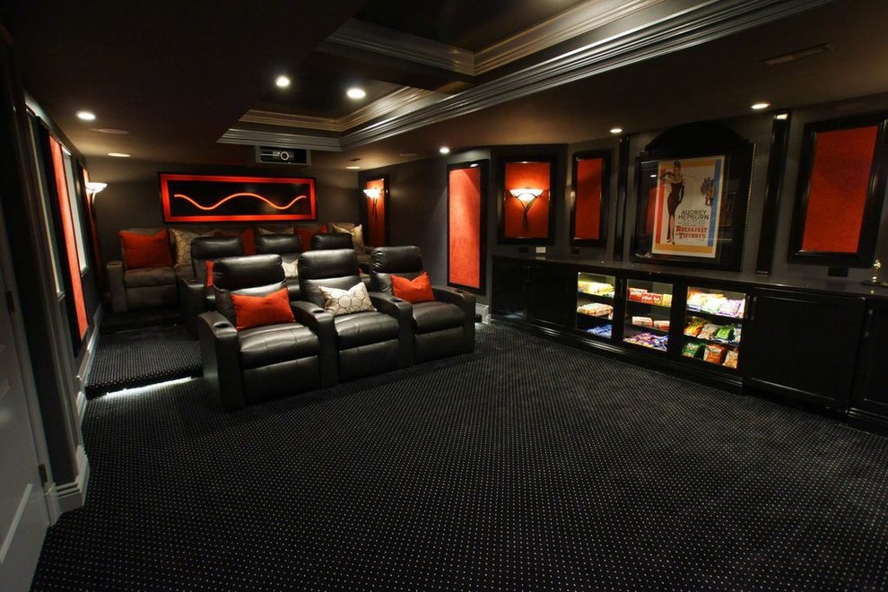 Photo of a contemporary home cinema in Baltimore.