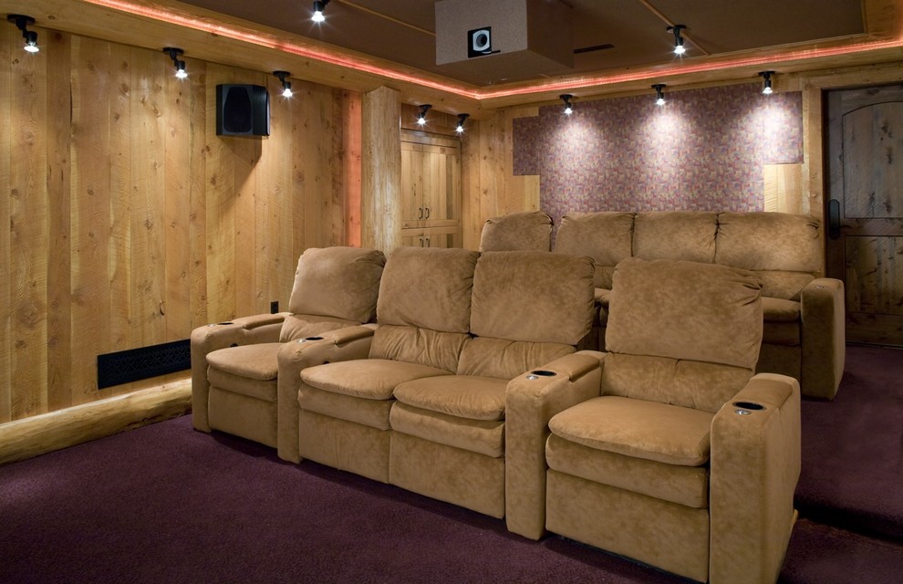 Inspiration for a contemporary home cinema in Minneapolis.