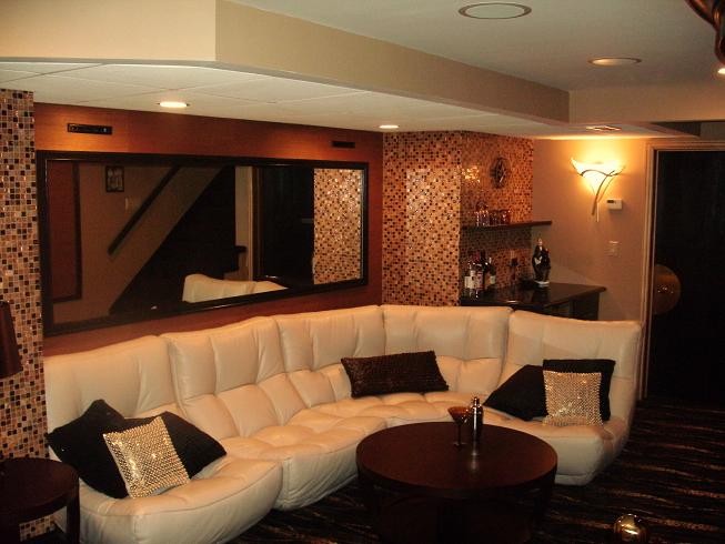 Example of an eclectic home theater design in Boston