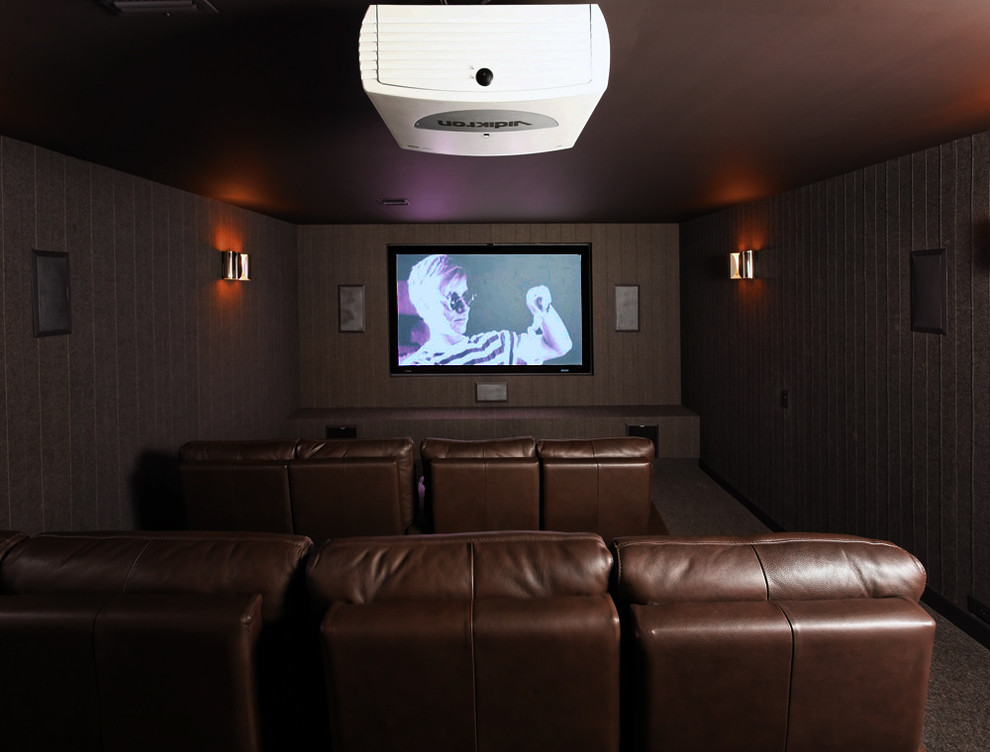 Inspiration for a traditional home cinema in New York.
