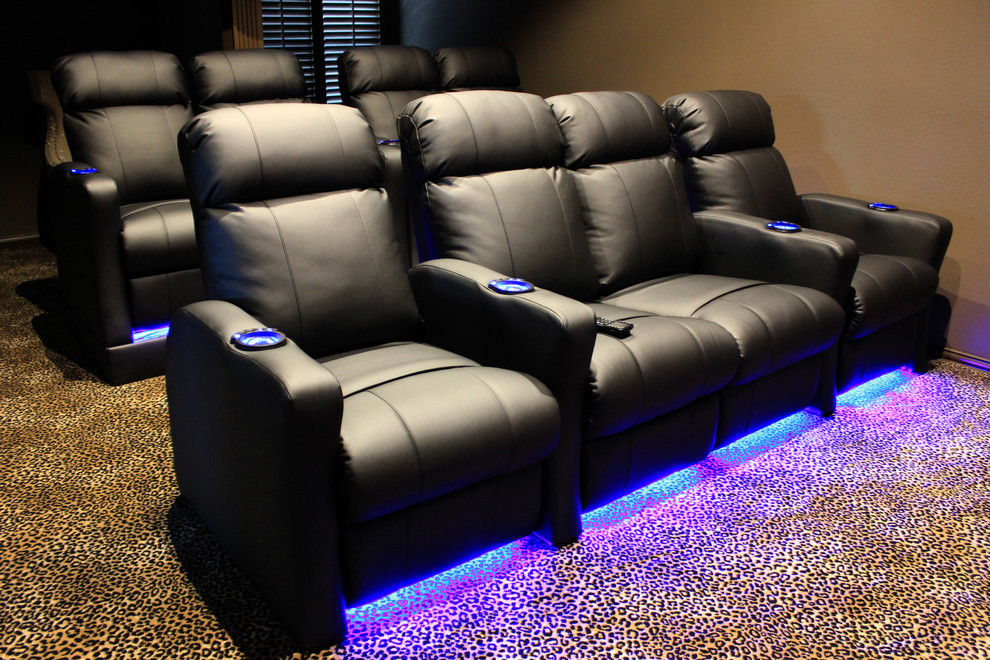 Home Theater Seating With Built In Riser On Back Row Traditional