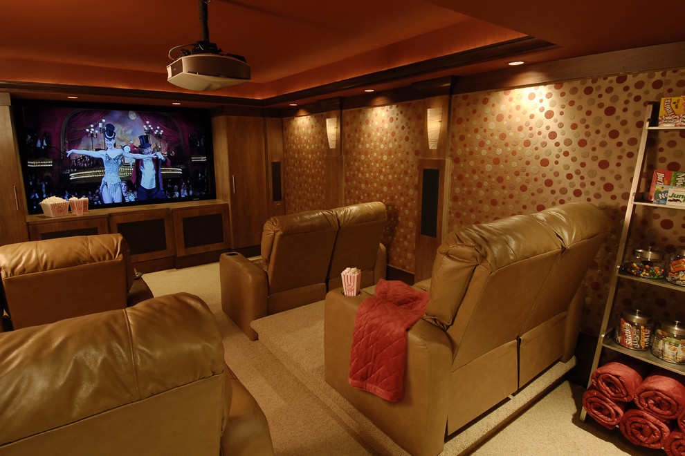 Photo of a traditional home cinema in Raleigh.