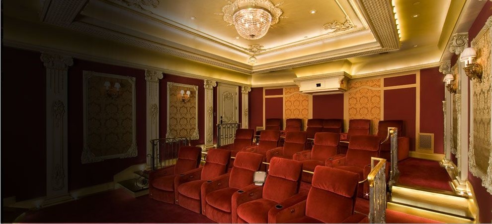 Design ideas for a classic home cinema in Los Angeles.