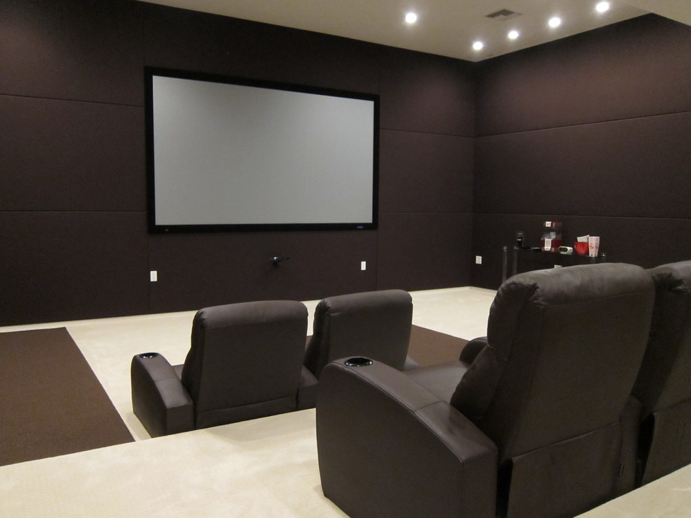 Home Theaters with Stretched Fabric Acoustic Wall Finishing Modern