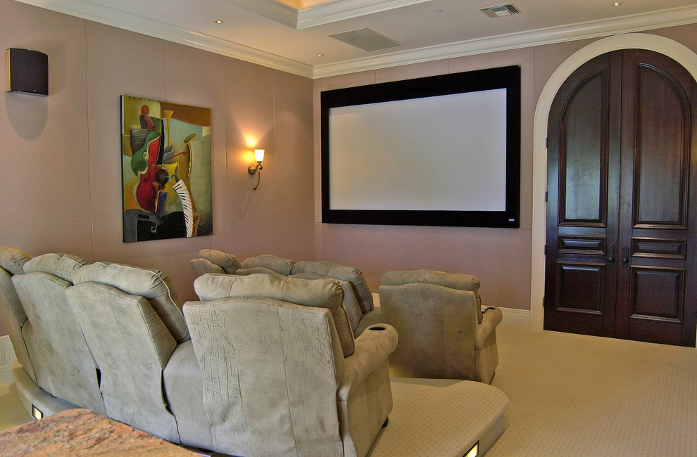Photo of a mediterranean home cinema in Tampa.