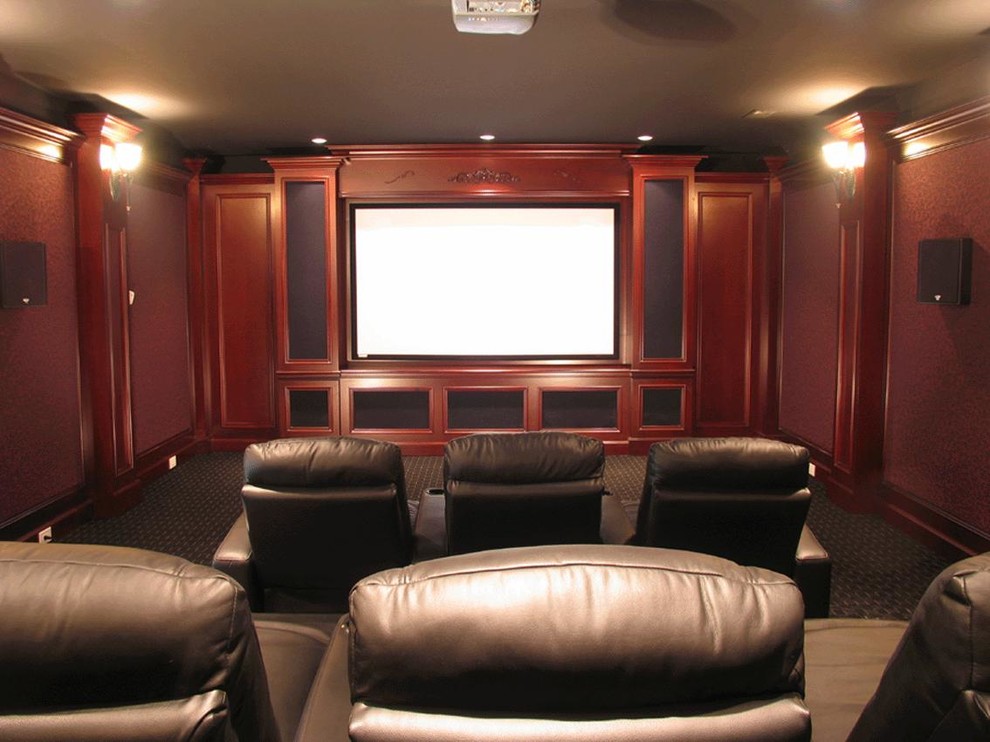 Inspiration for a timeless home theater remodel in Dallas