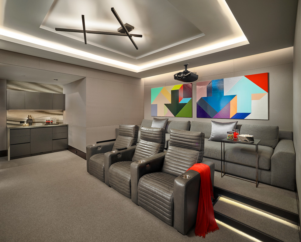 Design ideas for a contemporary home cinema in Miami.