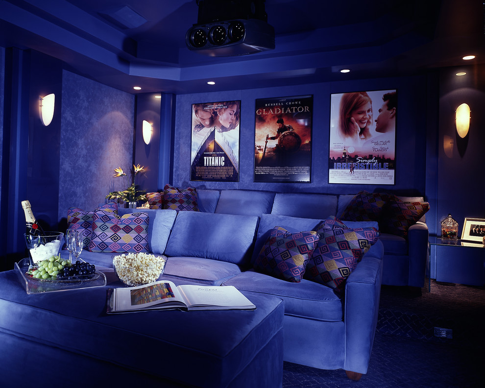 Inspiration for a contemporary home cinema in New York.