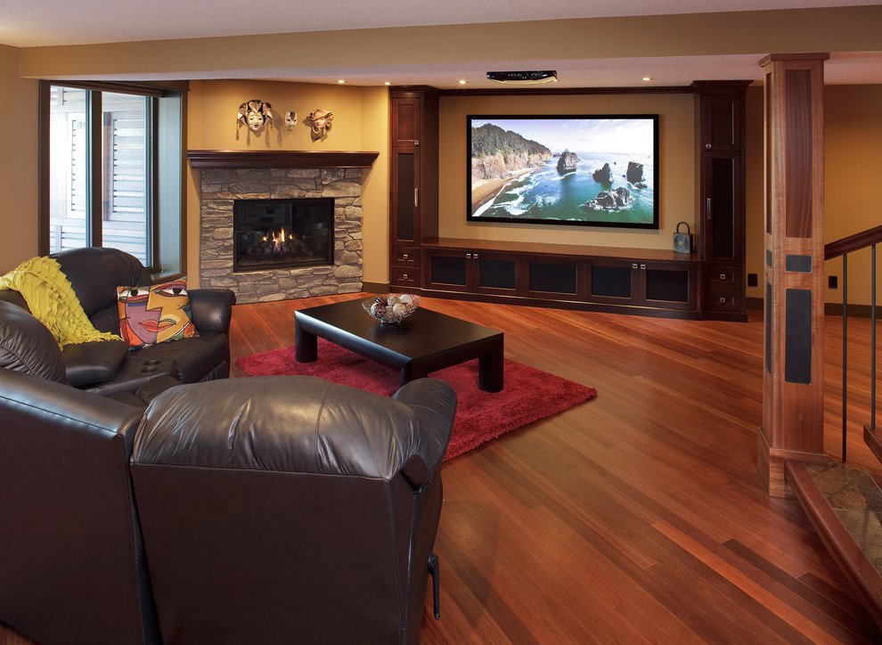 Inspiration for a contemporary home theater remodel in Calgary