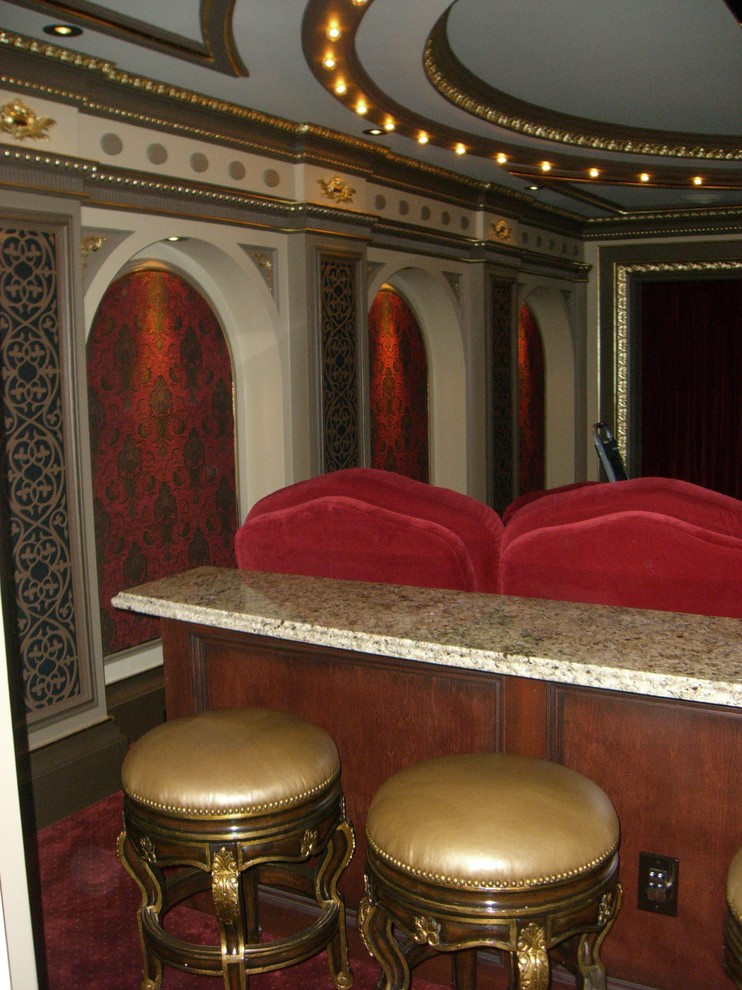 This is an example of a mediterranean home cinema in Atlanta.