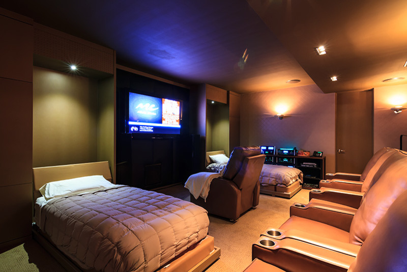 Home theater - transitional home theater idea in San Diego