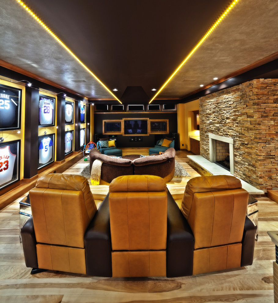 Inspiration for a contemporary home theater remodel in Cleveland