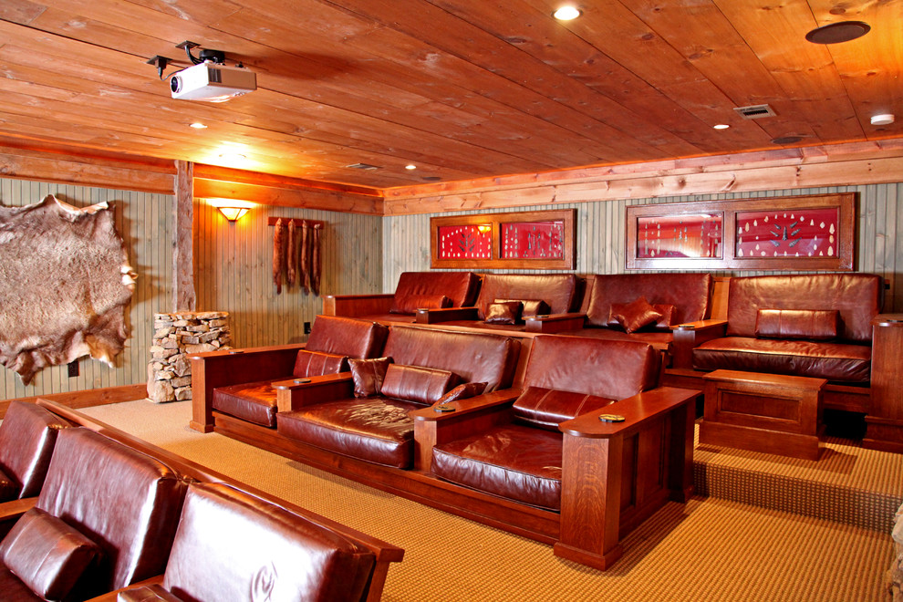 Inspiration for a rustic home cinema in Other.