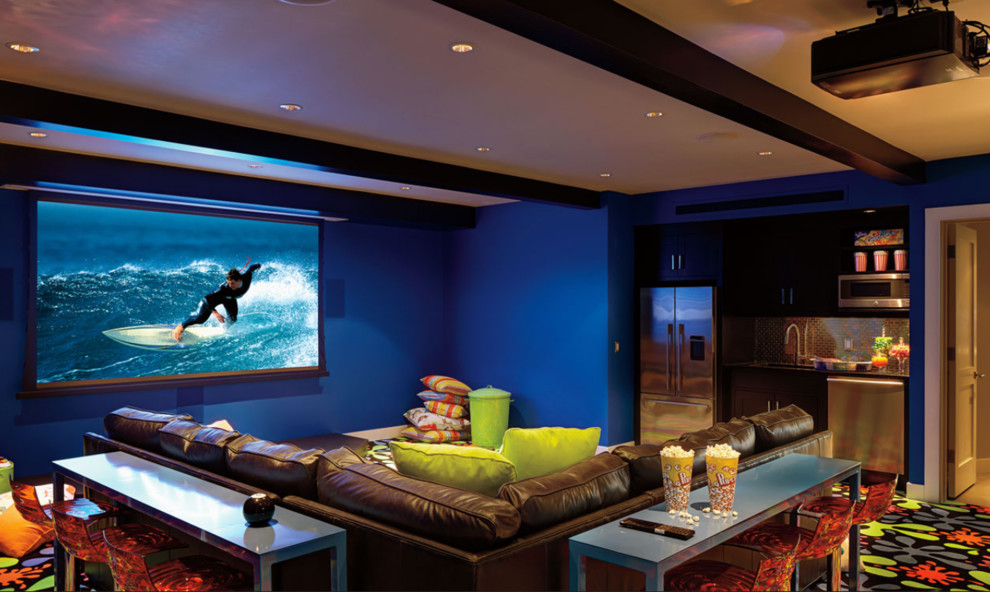 Contemporary home cinema in Nashville with a projector screen.