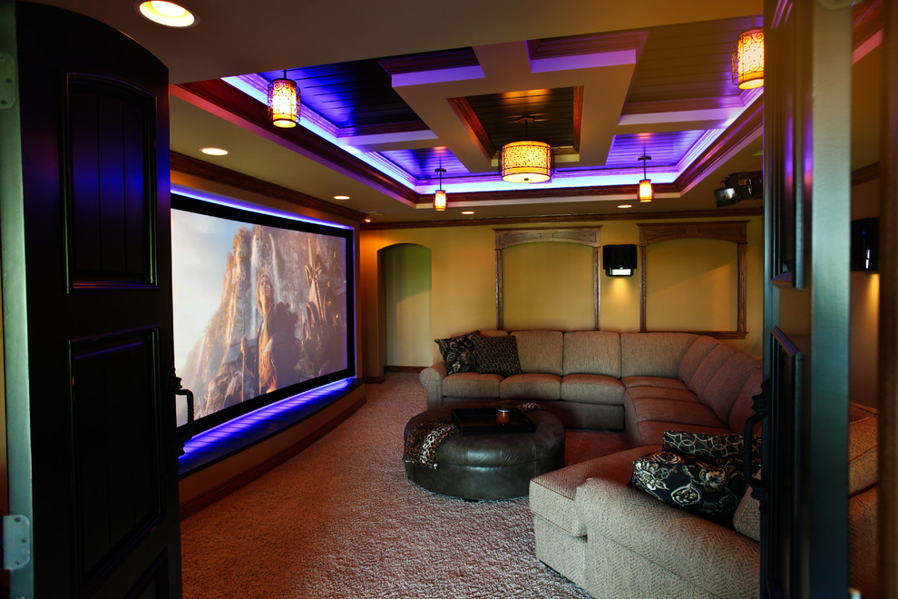 Arts and crafts home theater photo in Grand Rapids