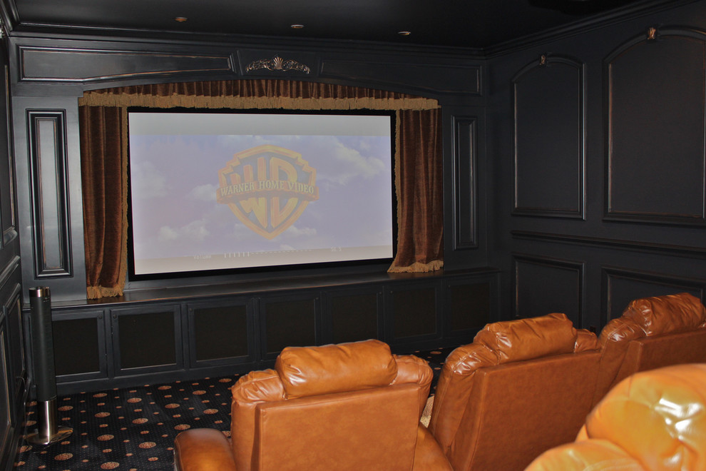 Inspiration for a mediterranean home theater remodel in Dallas
