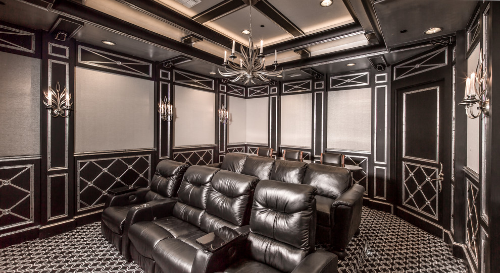 This is an example of a mediterranean home cinema in Houston.