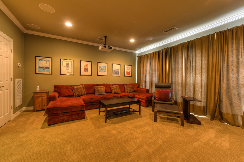 Inspiration for a contemporary home theater remodel in Austin