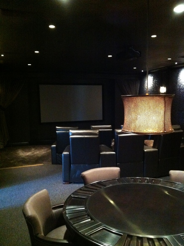 Inspiration for a contemporary home theater remodel in Oklahoma City