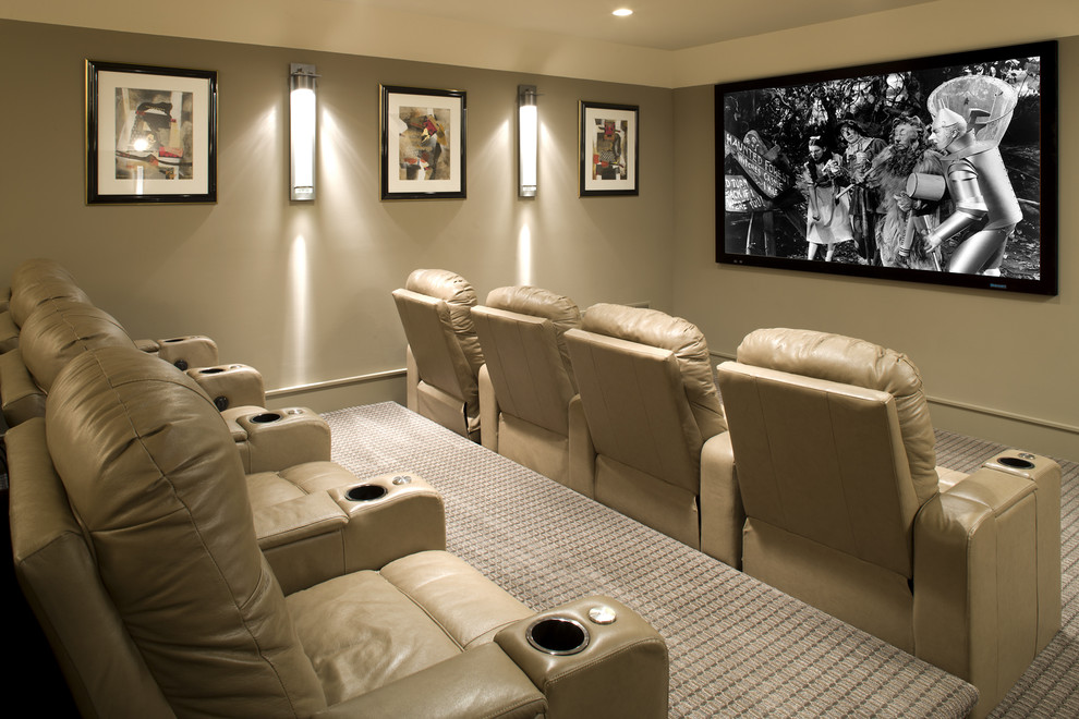 Home theater - transitional home theater idea in Minneapolis