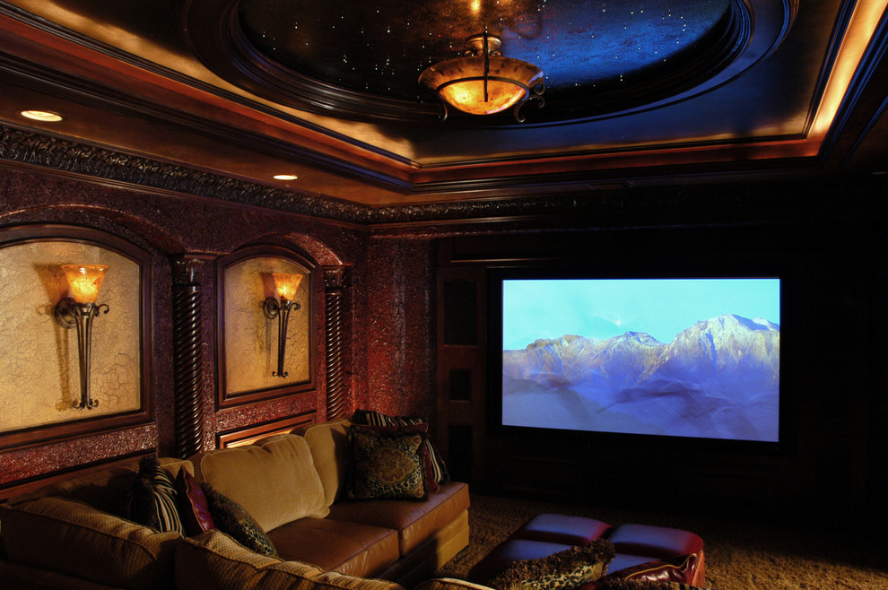 Example of a tuscan home theater design in Houston