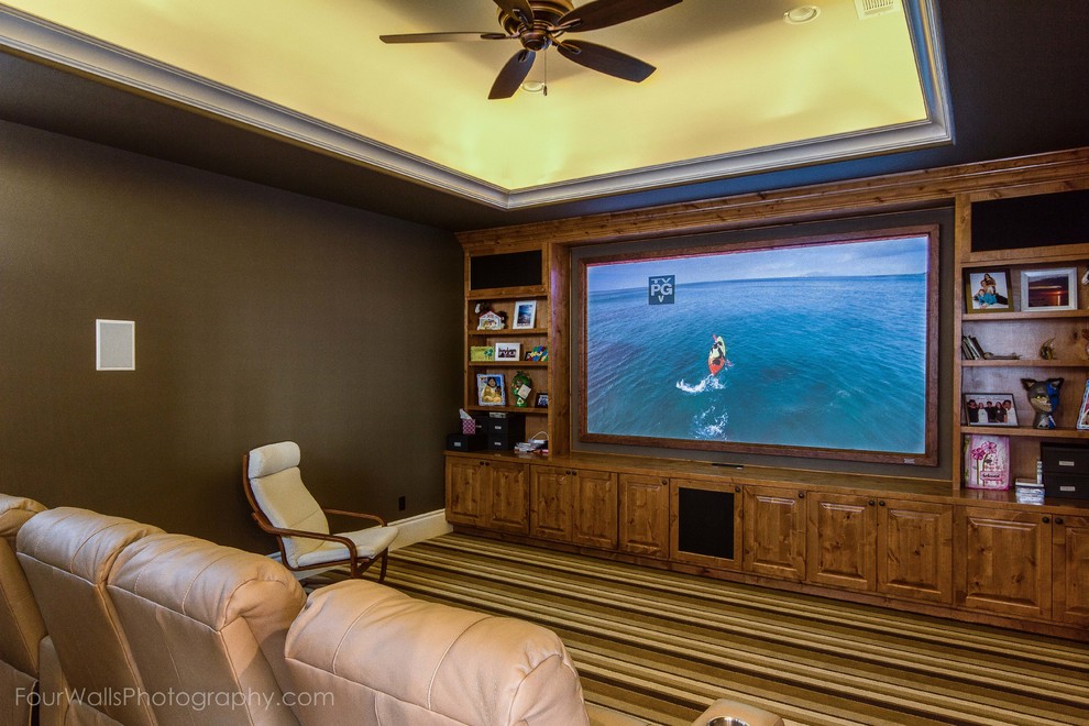Inspiration for a mediterranean home theater remodel in Austin