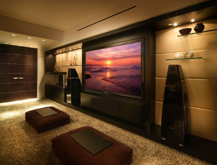 This is an example of a modern home cinema in Miami.