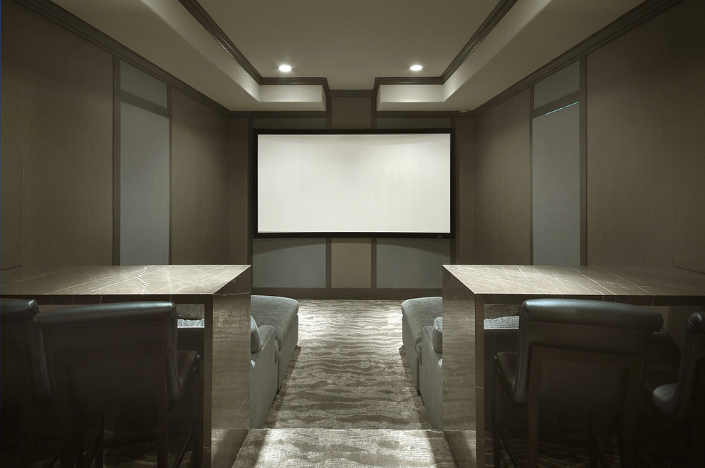Пример оригинального дизайна: домашний кинотеатр в стиле модернизм