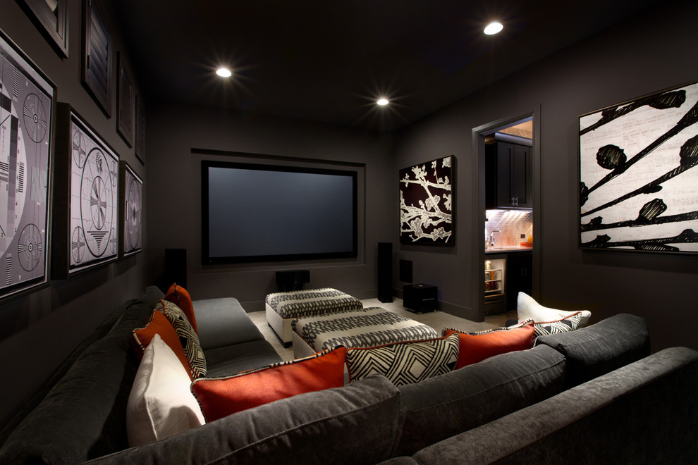 This is an example of a contemporary home cinema in Austin.