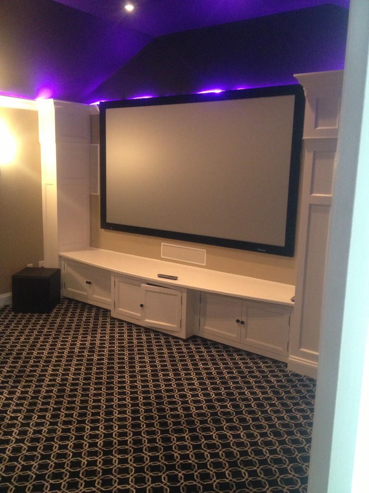 Trendy home theater photo in New York