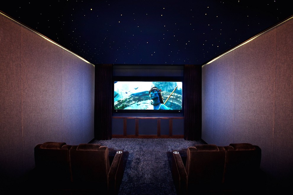Inspiration for an eclectic home theater remodel in New York