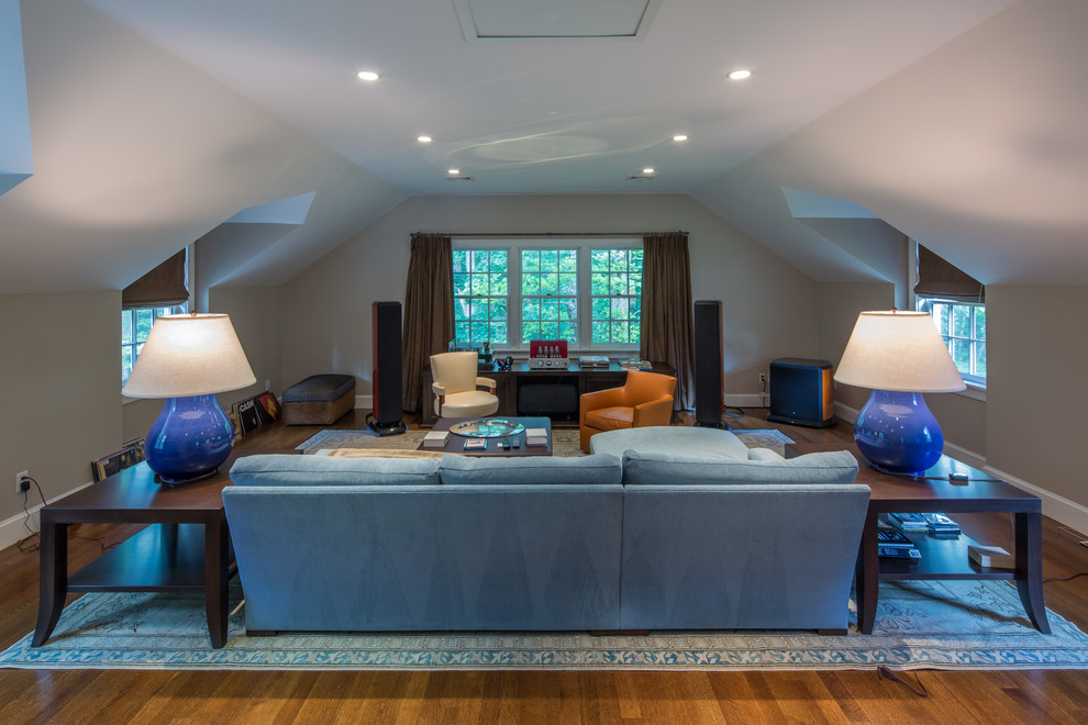 Inspiration for a timeless home theater remodel in Boston