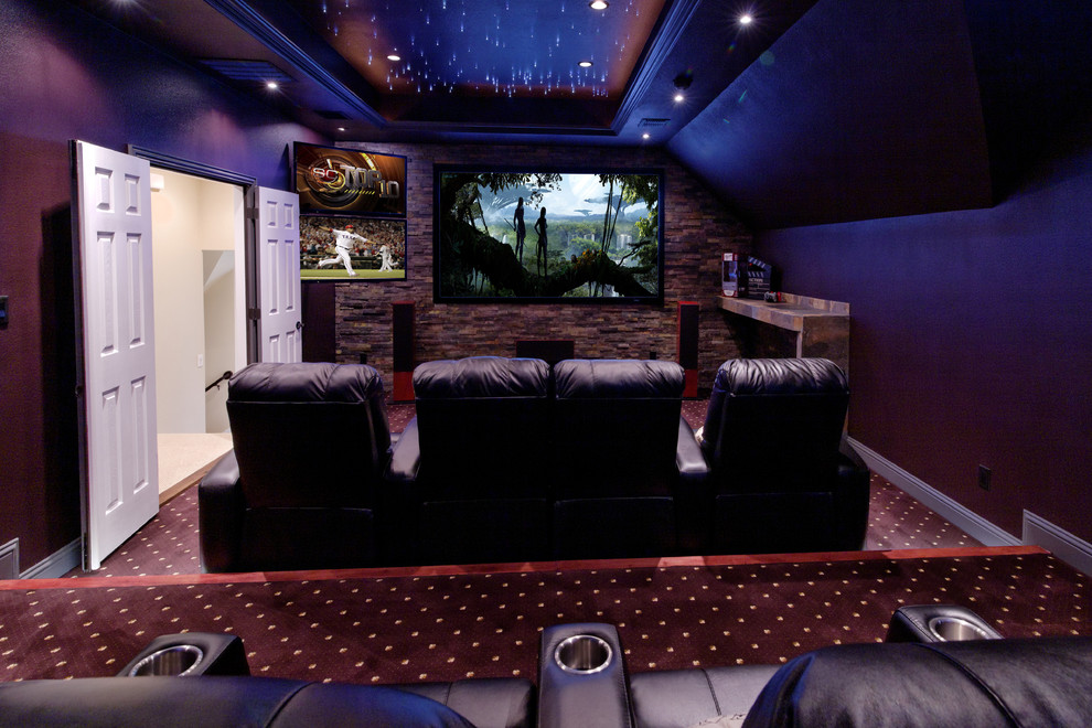 Photo of a contemporary home cinema in Dallas.
