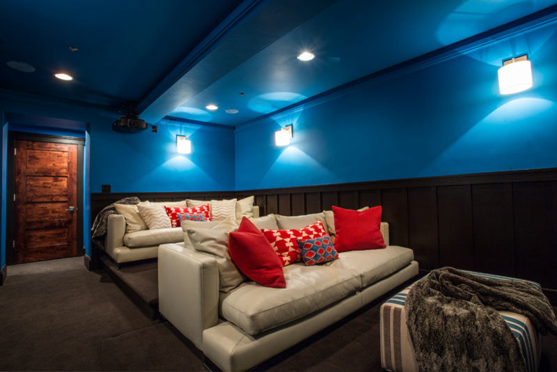 Example of a trendy home theater design in Salt Lake City