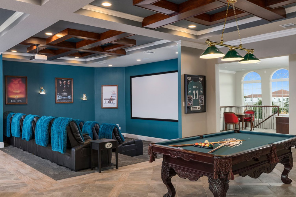 Open Concept Adult Game Room/ Bar/ Home Theater Traditional Home