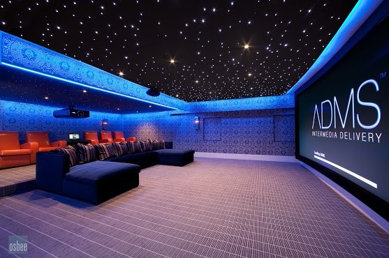 Cette image montre une très grande salle de cinéma minimaliste.