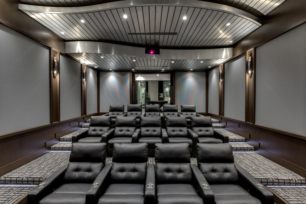 Inspiration for a modern home theater remodel in Las Vegas