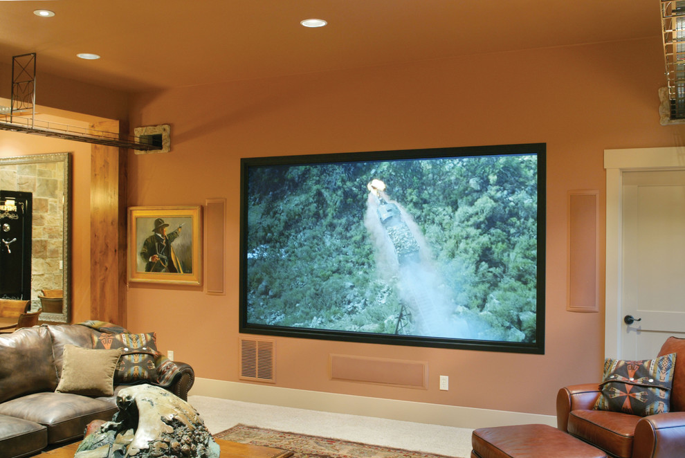 This is an example of a contemporary home cinema in St Louis.