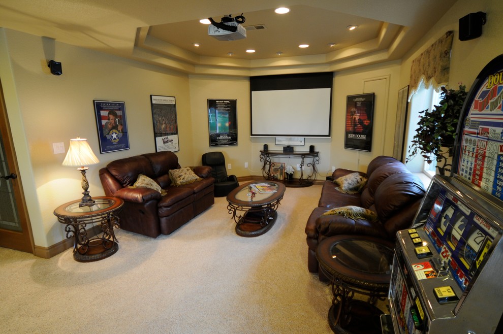 Inspiration for a timeless home theater remodel in Denver