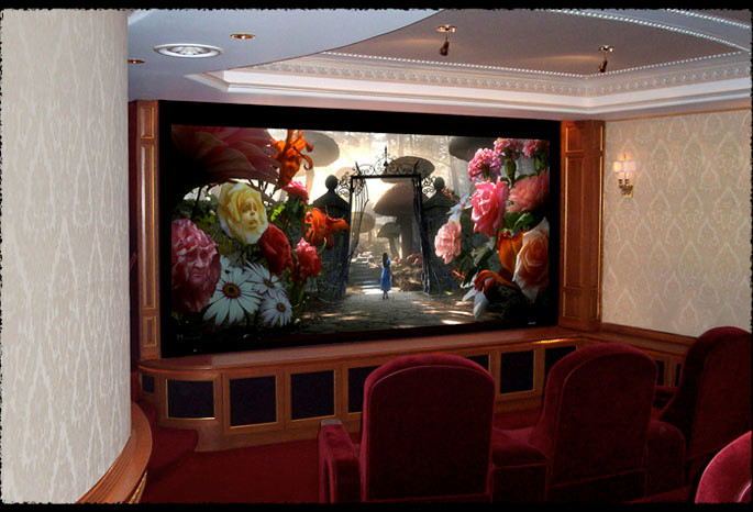 Cette image montre une salle de cinéma design.
