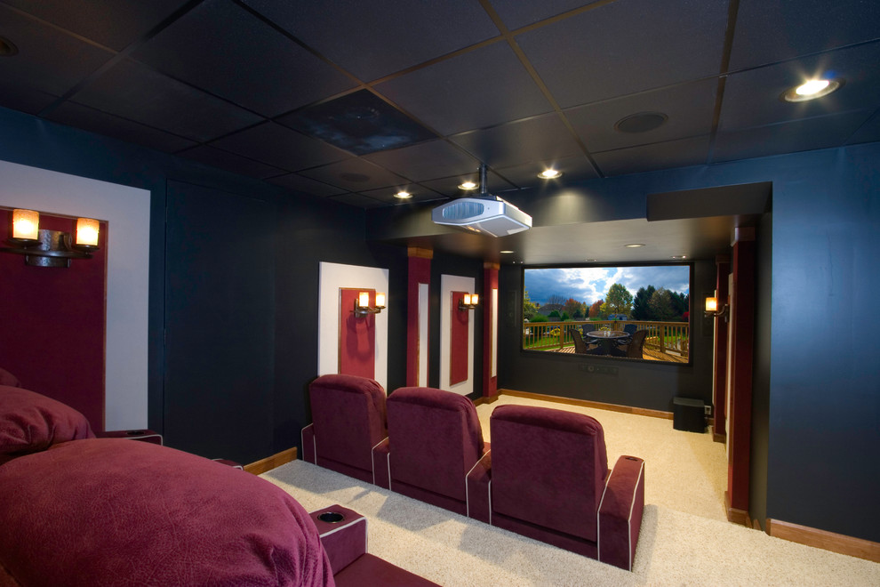 Inspiration for a timeless home theater remodel in Other