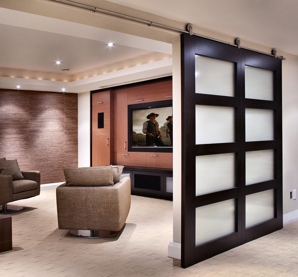 Inspiration for a modern home theater remodel in Ottawa