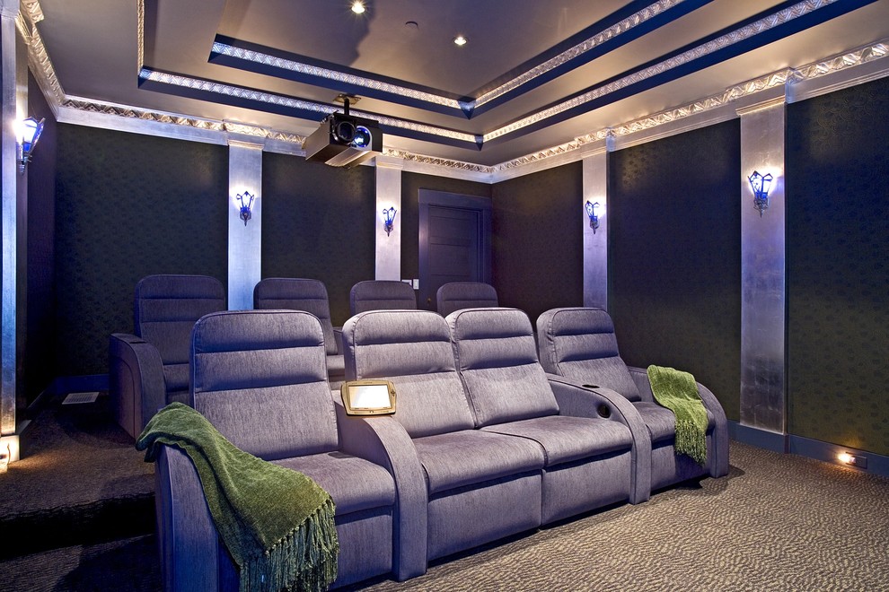 Design ideas for a bohemian home cinema in Santa Barbara.