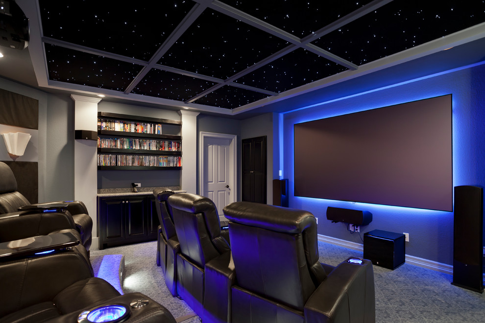This is an example of a contemporary home cinema in Austin.