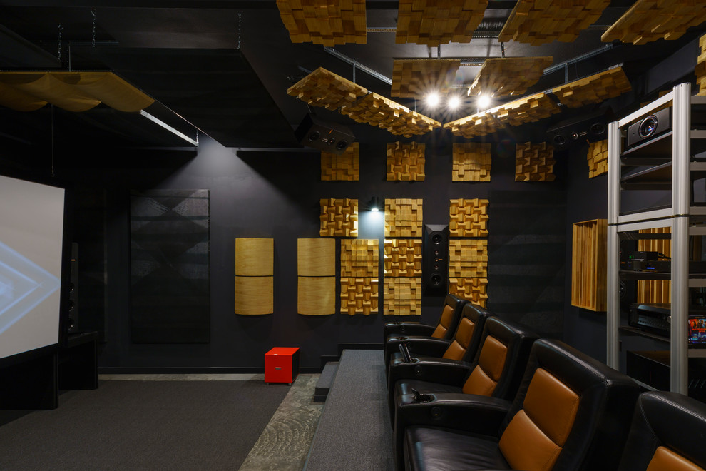 Example of a trendy home theater design in Los Angeles