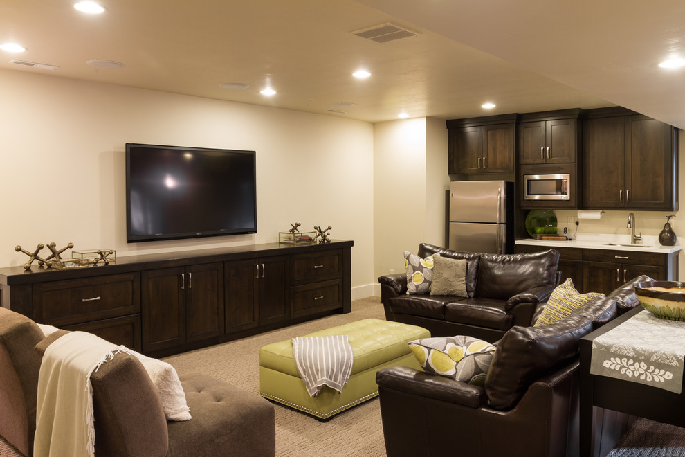 Home theater - contemporary home theater idea in Salt Lake City